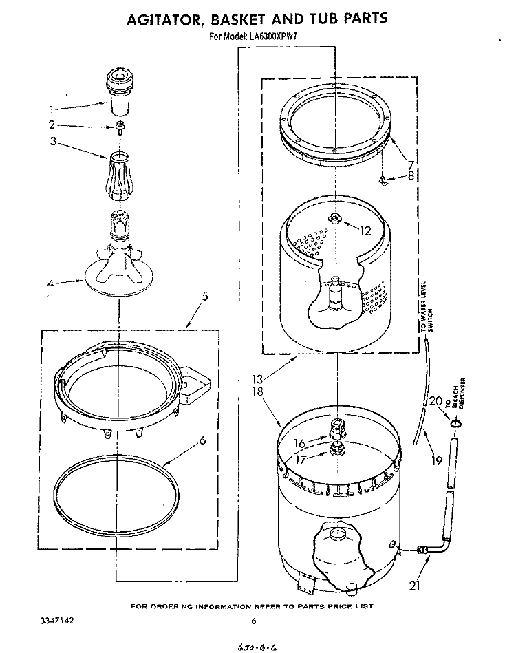 AGITATOR, BASKET AND TUB Diagram and Parts List for LA6300XPW7  Whirlpool Washer