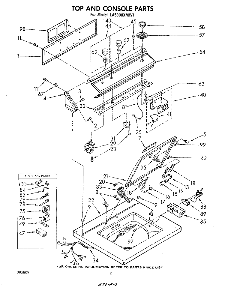 TOP AND CONSOLE Diagram and Parts List for LA5300XMW1  Whirlpool Washer