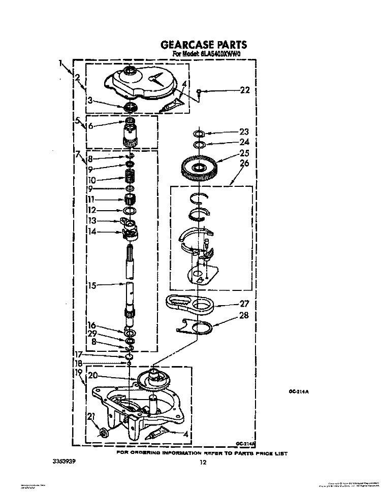 GEARCASE Diagram and Parts List for 6LA5400XWM0  Whirlpool Washer