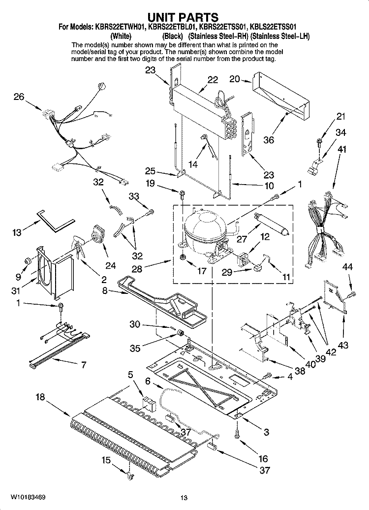 UNIT PARTS Diagram and Parts List for KBLS22ETSS01  KitchenAid Refrigerator