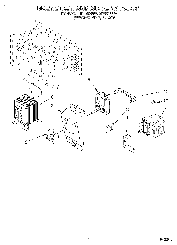 MAGNETRON AND AIR FLOW Diagram and Parts List for MT9101SFQ0  Whirlpool Microwave