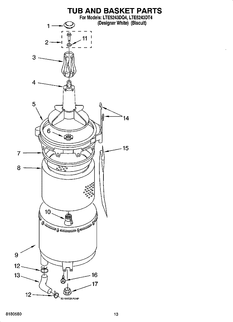 TUB AND BASKET PARTS Diagram and Parts List for LTE5243DQ4  Whirlpool Washer Dryer Combo