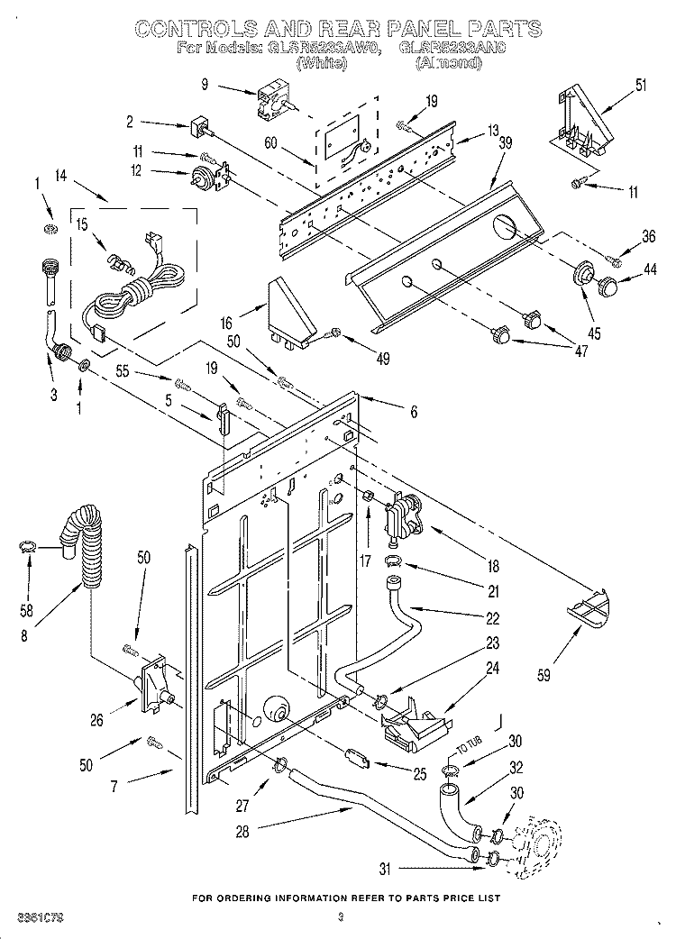 CONTROLS AND REAR PANEL Diagram and Parts List for GLSR5233AW0  Whirlpool Washer