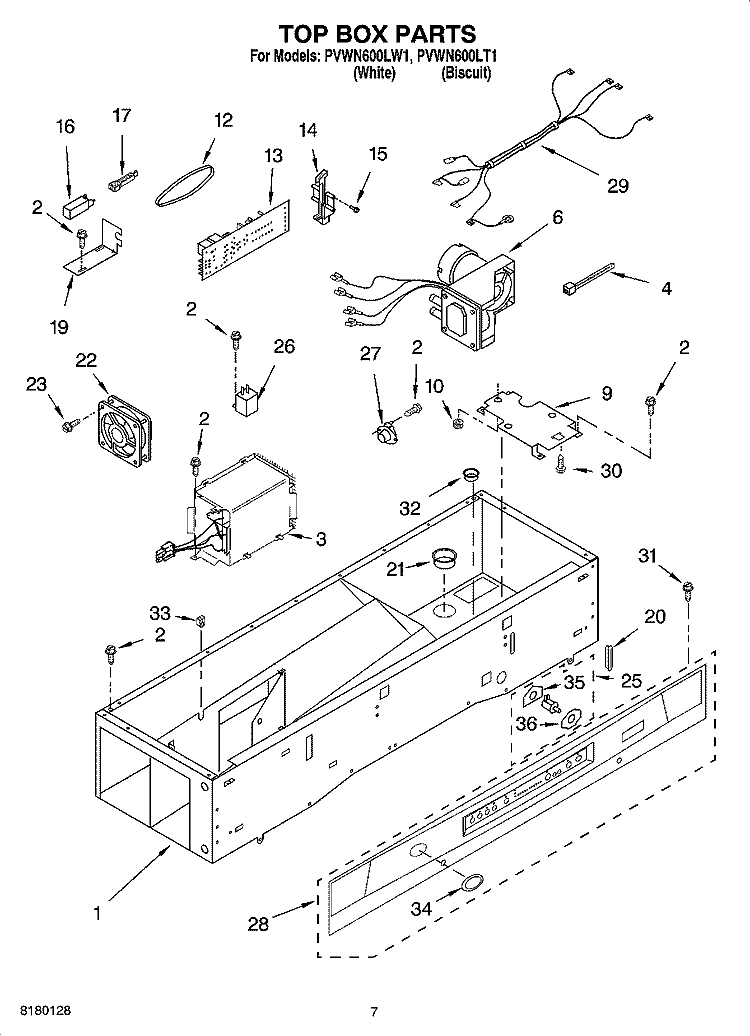 TOP BOX PARTS Diagram and Parts List for PVWN600LW1  Whirlpool Cabinet