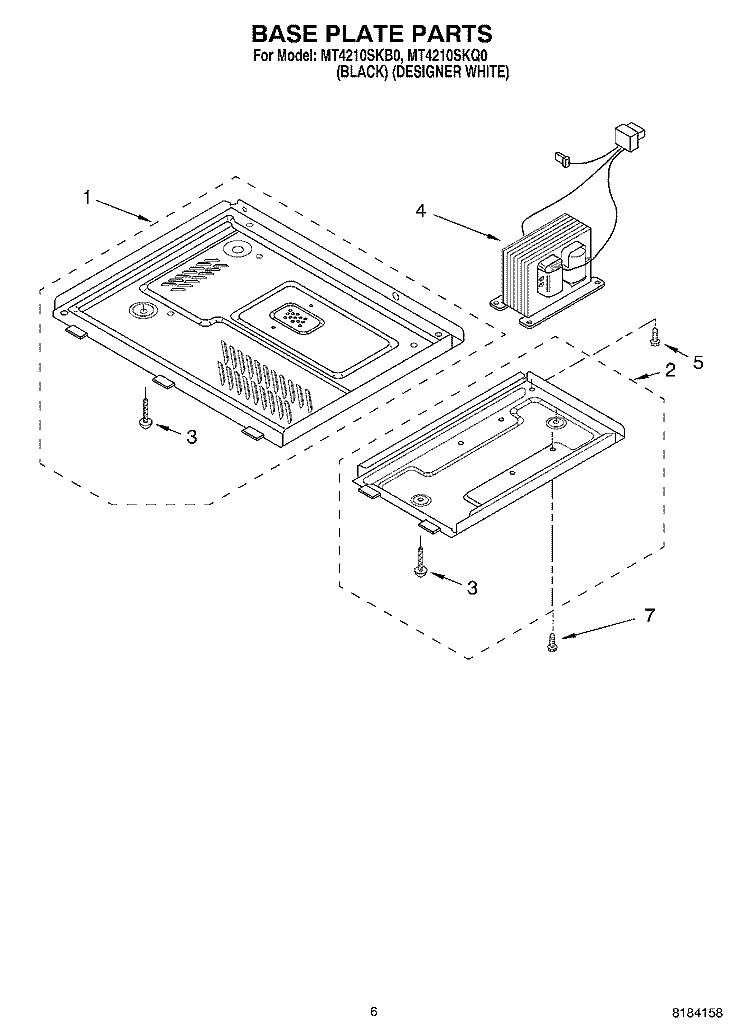 BASE PLATE Diagram and Parts List for MT4210SKQ0  Whirlpool Microwave