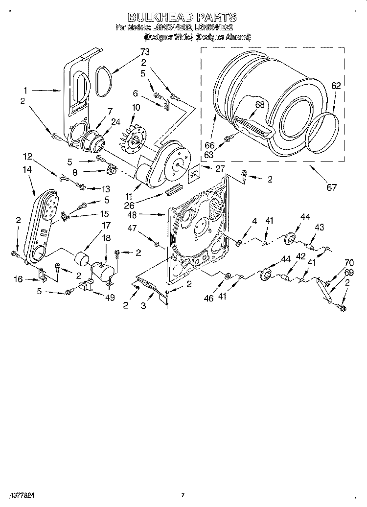 BULKHEAD Diagram and Parts List for LGR5644EZ2  Whirlpool Dryer