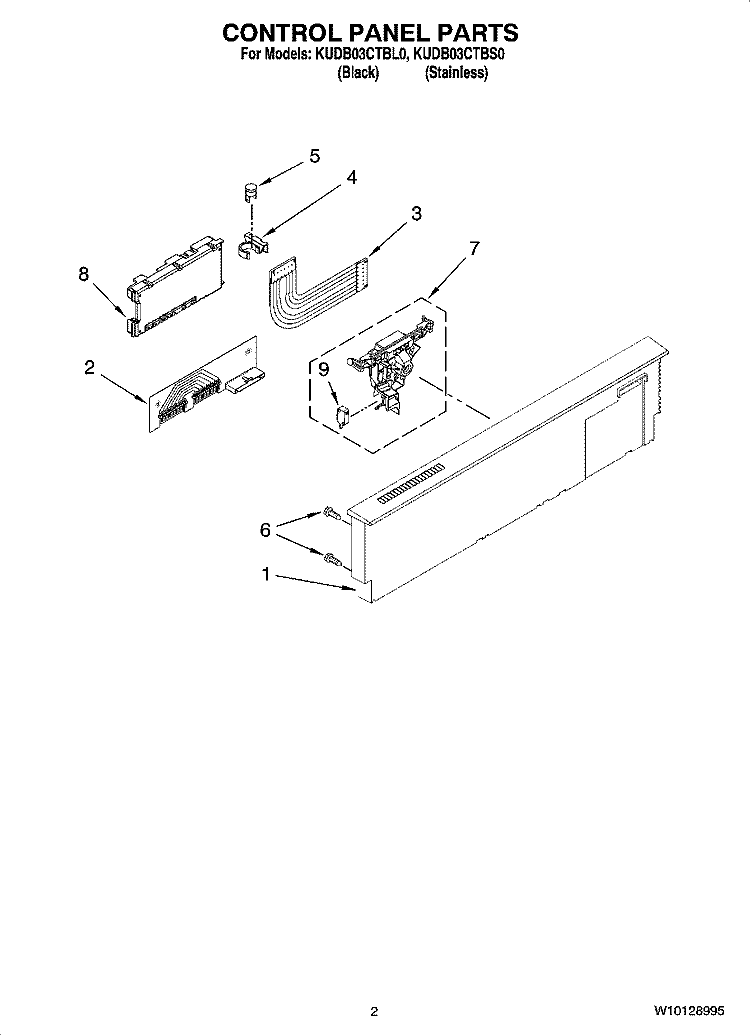 CONTROL PANEL PARTS Diagram and Parts List for KUDB03CTBS0  KitchenAid Dishwasher