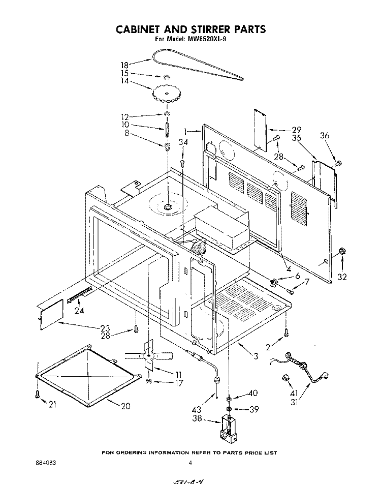 CABINET AND STIRRER Diagram and Parts List for MW8520XL9  Whirlpool Microwave