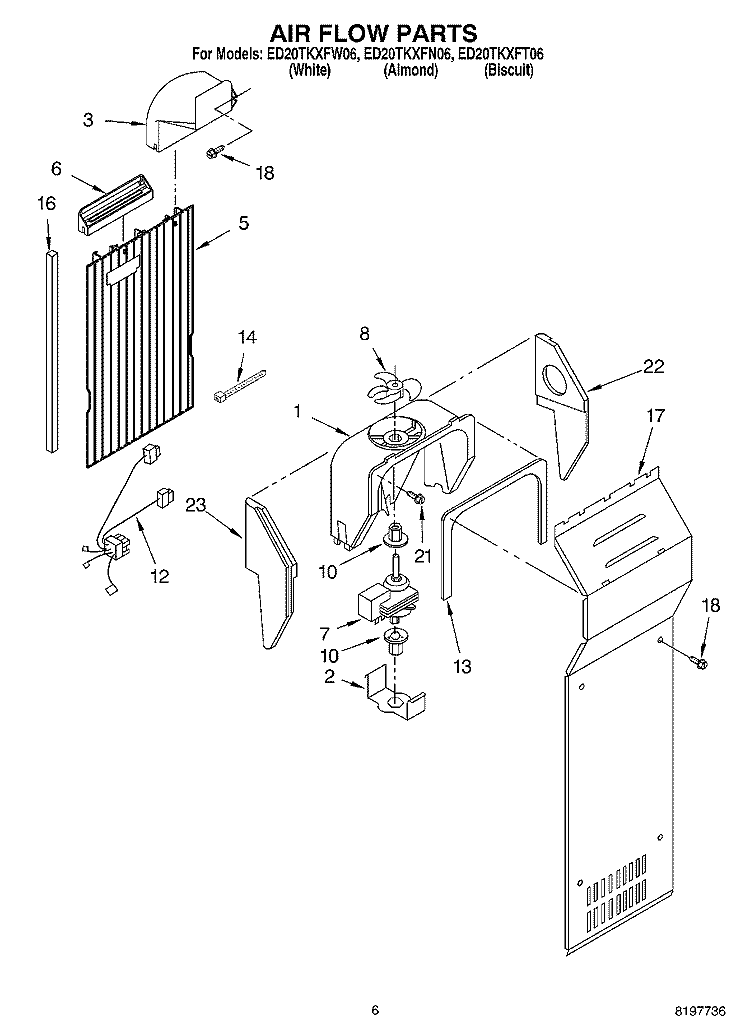 AIR FLOW Diagram and Parts List for ED20TKXFN06  Whirlpool Refrigerator
