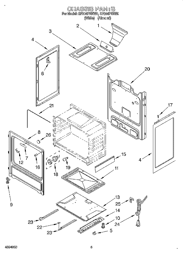 CHASSIS Diagram and Parts List for SF304PEEW0  Whirlpool Range