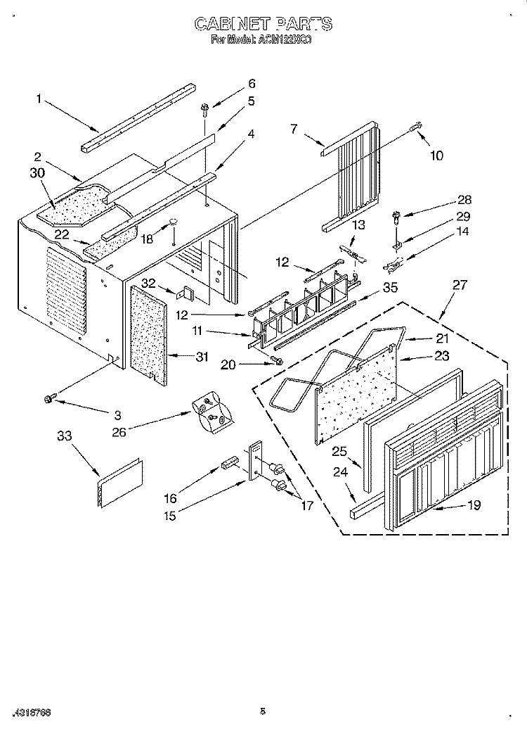 CABINET Diagram and Parts List for ACM122XG0  Whirlpool Air Conditioner
