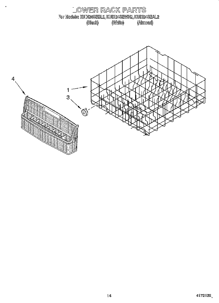 LOWER RACK Diagram and Parts List for KUDI24SEAL2  KitchenAid Dishwasher