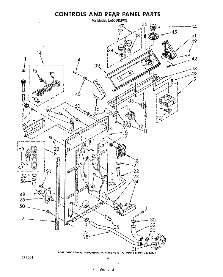 CONTROLS AND REAR PANEL Diagram and Parts List for LA5500XPW2  Whirlpool Washer