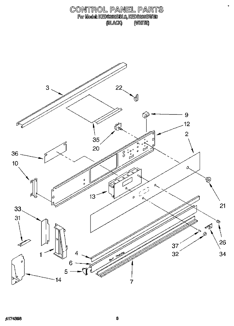 CONTROL PANEL, OPTIONAL Diagram and Parts List for KEDS200BBL0  KitchenAid Range
