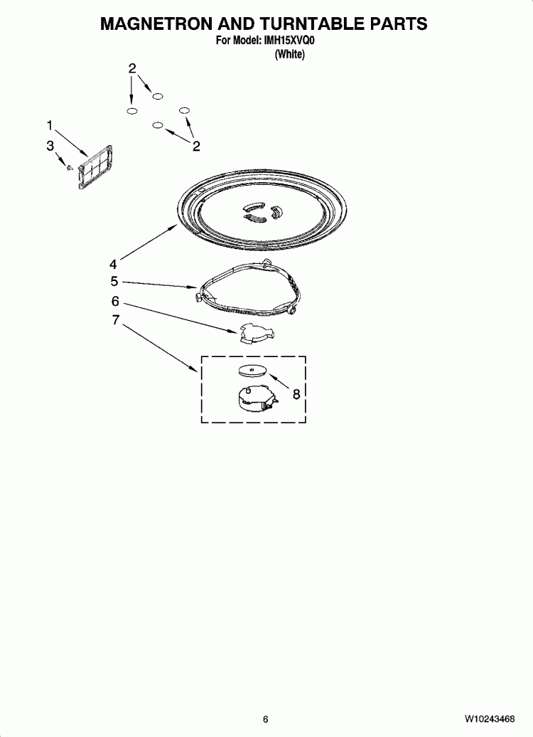 MAGNETRON AND TURNTABLE PARTS Diagram and Parts List for IMH15XVQ0  Whirlpool Microwave