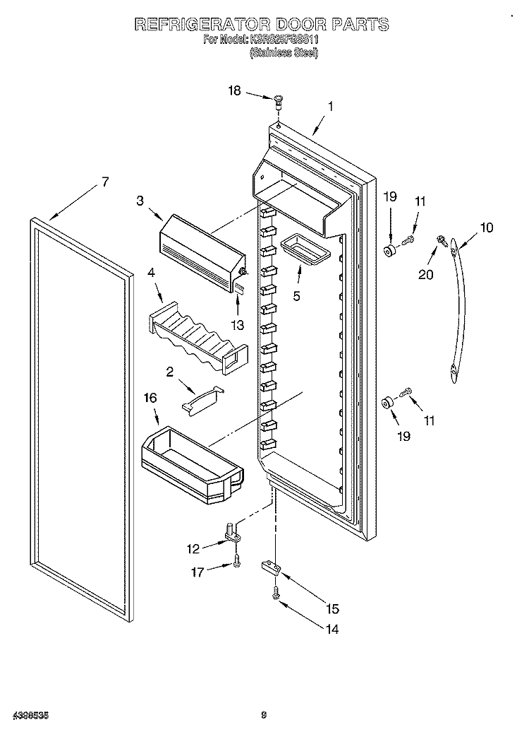 REFRIGERATOR DOOR Diagram and Parts List for KSRS25FGSS11  KitchenAid Refrigerator