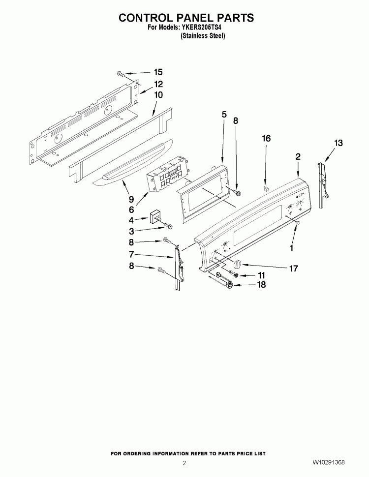 CONTROL PANEL PARTS Diagram and Parts List for YKERS205TS4  KitchenAid Range