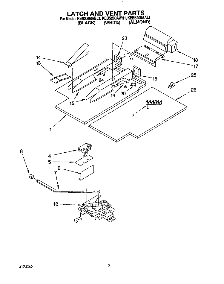 LATCH AND VENT Diagram and Parts List for KEBS208AWH1  KitchenAid Wall Oven