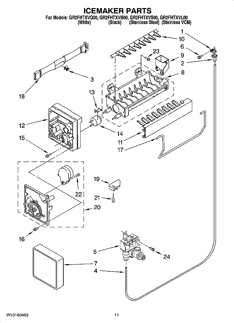 ICEMAKER PARTS Diagram and Parts List for GR2FHTXVS00  Whirlpool Refrigerator