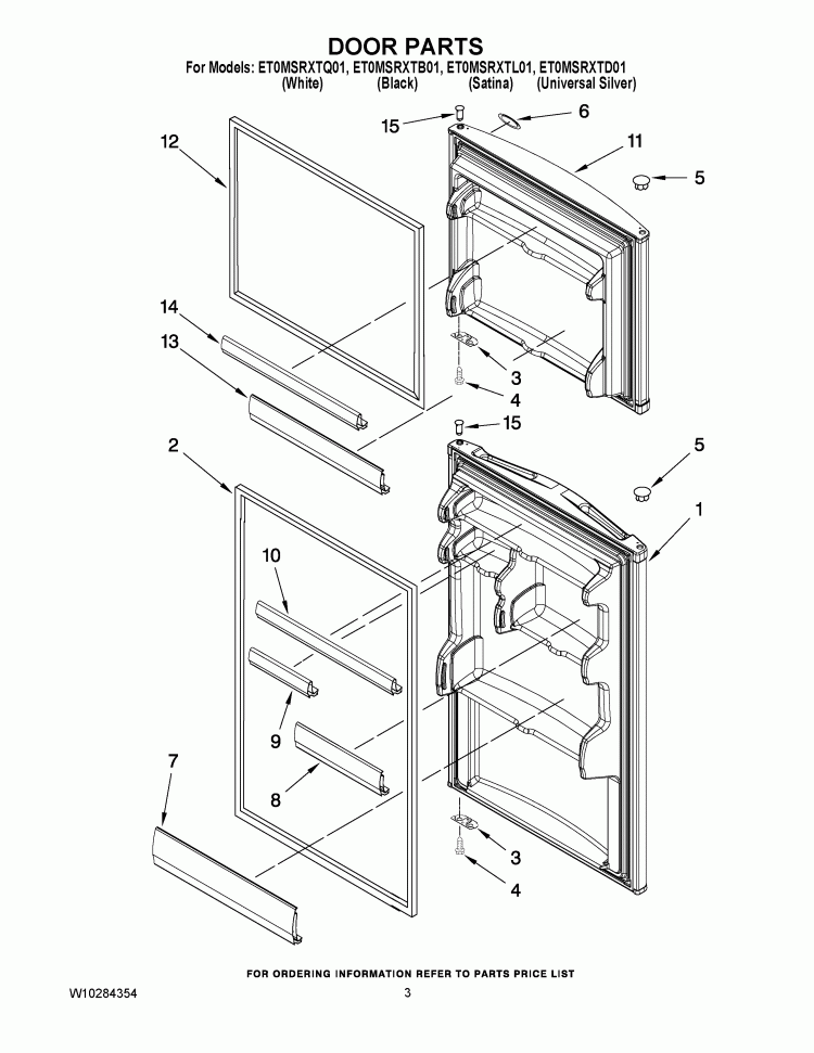 DOOR PARTS Diagram and Parts List for ET0MSRXTB01  Whirlpool Refrigerator