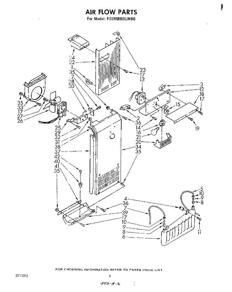 AIR FLOW Diagram and Parts List for ED26MMXLWR0  Whirlpool Refrigerator