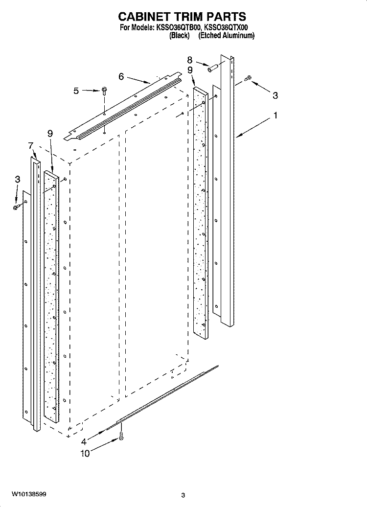 CABINET TRIM PARTS Diagram and Parts List for KSSO36QTX00  KitchenAid Refrigerator