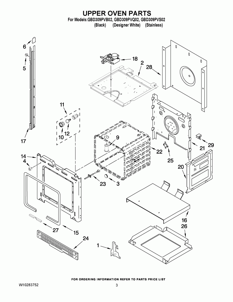 UPPER OVEN PARTS Diagram and Parts List for GBD309PVS02  Whirlpool Wall Oven