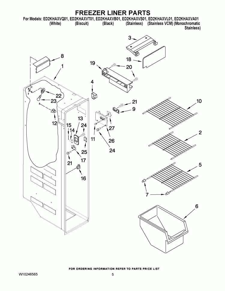 FREEZER LINER PARTS Diagram and Parts List for ED2KHAXVQ01  Whirlpool Refrigerator