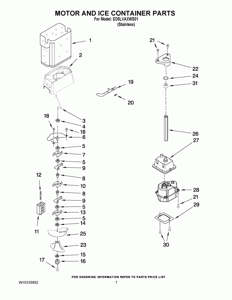 MOTOR AND ICE CONTAINER PARTS Diagram and Parts List for ED5LVAXWS01  Whirlpool Refrigerator