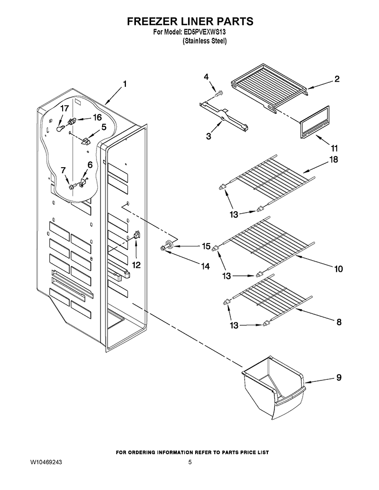 FREEZER LINER PARTS Diagram and Parts List for ED5PVEXWS13  Whirlpool Refrigerator