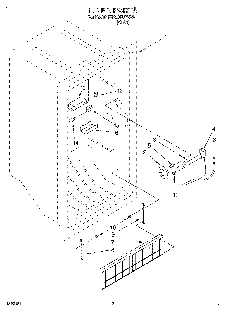 LINER, OPTIONAL Diagram and Parts List for EV150FXGW02  Whirlpool Freezer
