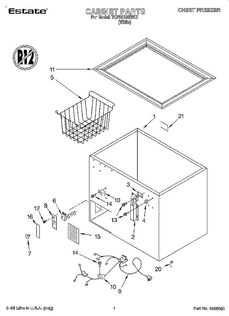SECTION Diagram and Parts List for TCF0510EW03  Whirlpool Freezer