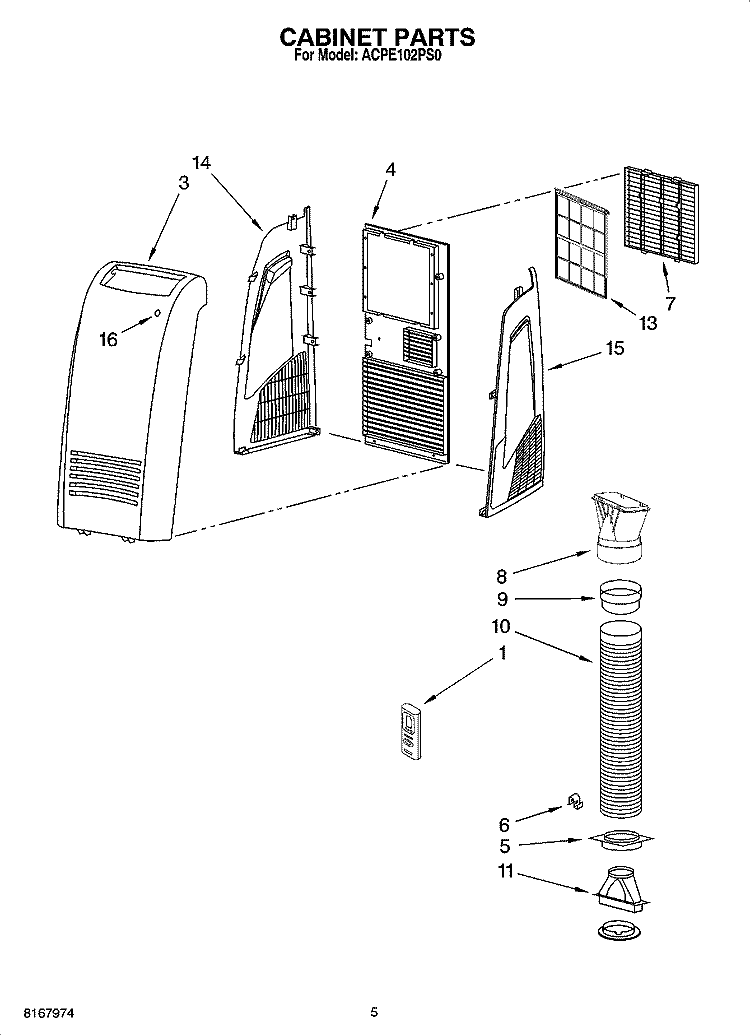 CABINET PARTS Diagram and Parts List for ACPE102PS0  Whirlpool Air Conditioner