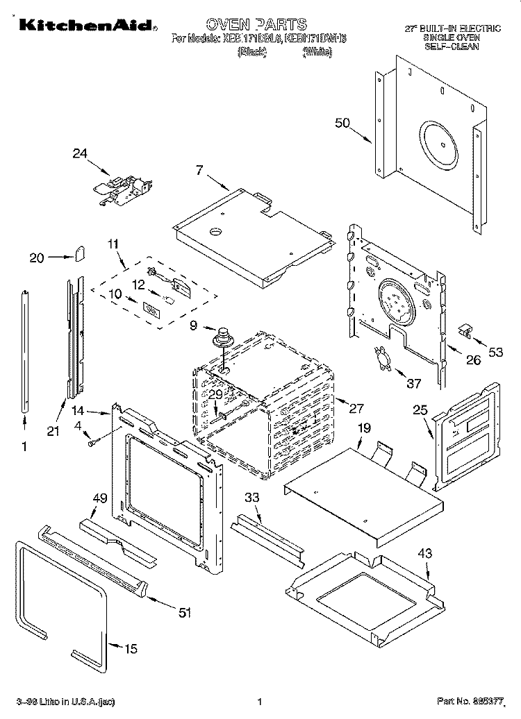 OVEN Diagram and Parts List for KEBI171DBL6  KitchenAid Wall Oven