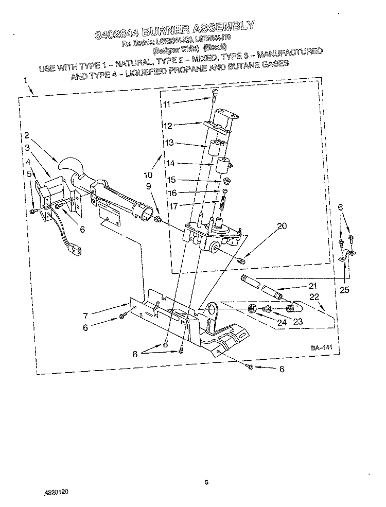 3402844 BURNER ASSEMBLY Diagram and Parts List for LGR5644JT0  Whirlpool Dryer