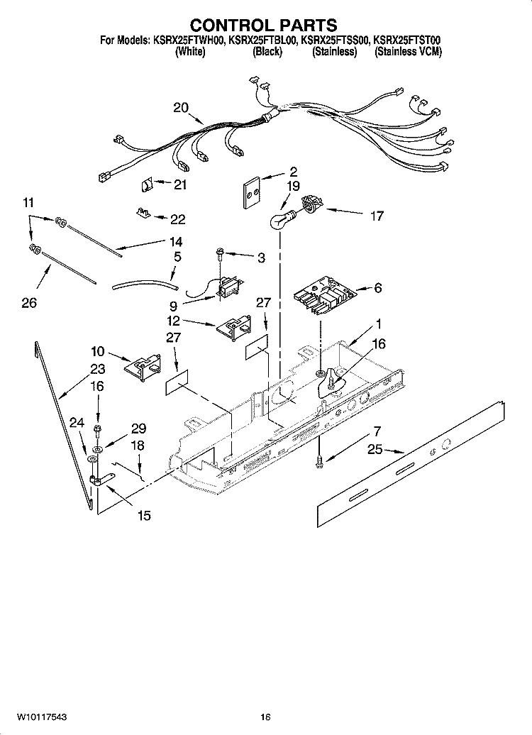 CONTROL PARTS Diagram and Parts List for KSRX25FTSS00  KitchenAid Refrigerator