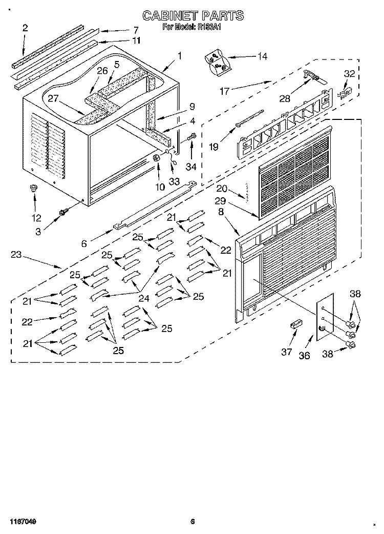 CABINET Diagram and Parts List for R183A1  Whirlpool Air Conditioner