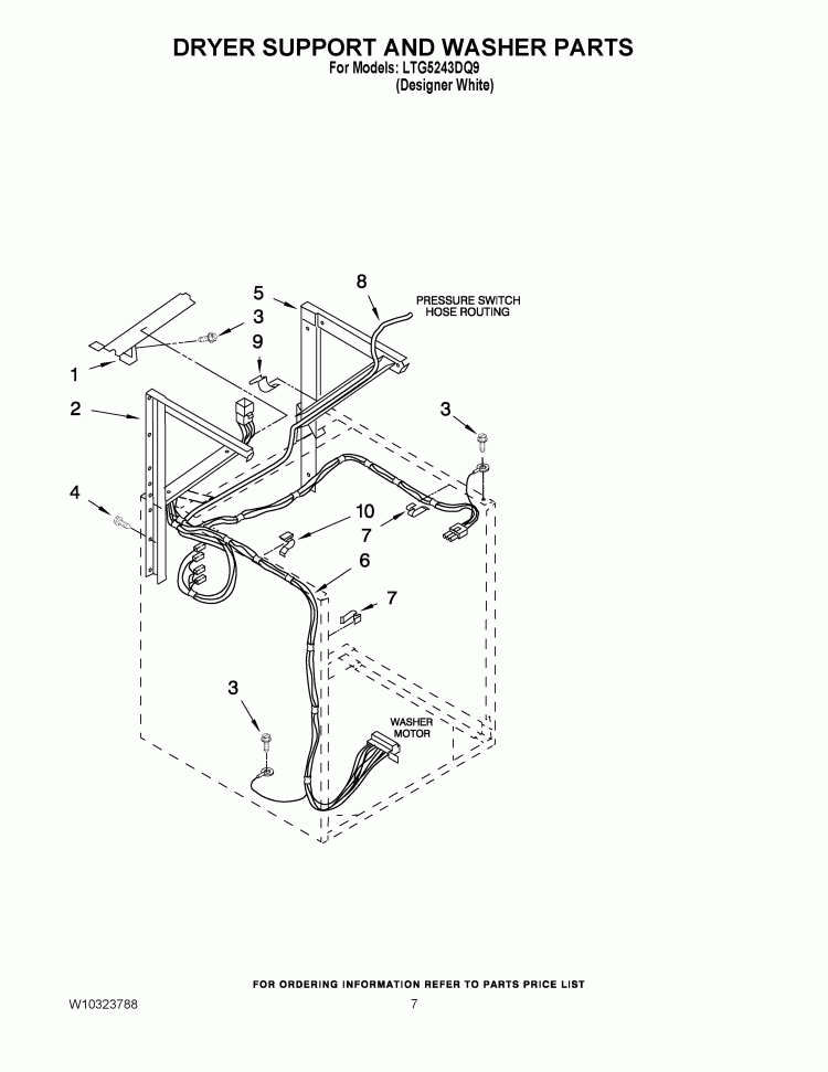 DRYER SUPPORT AND WASHER PARTS Diagram and Parts List for LTG5243DQ9  Whirlpool Washer Dryer Combo