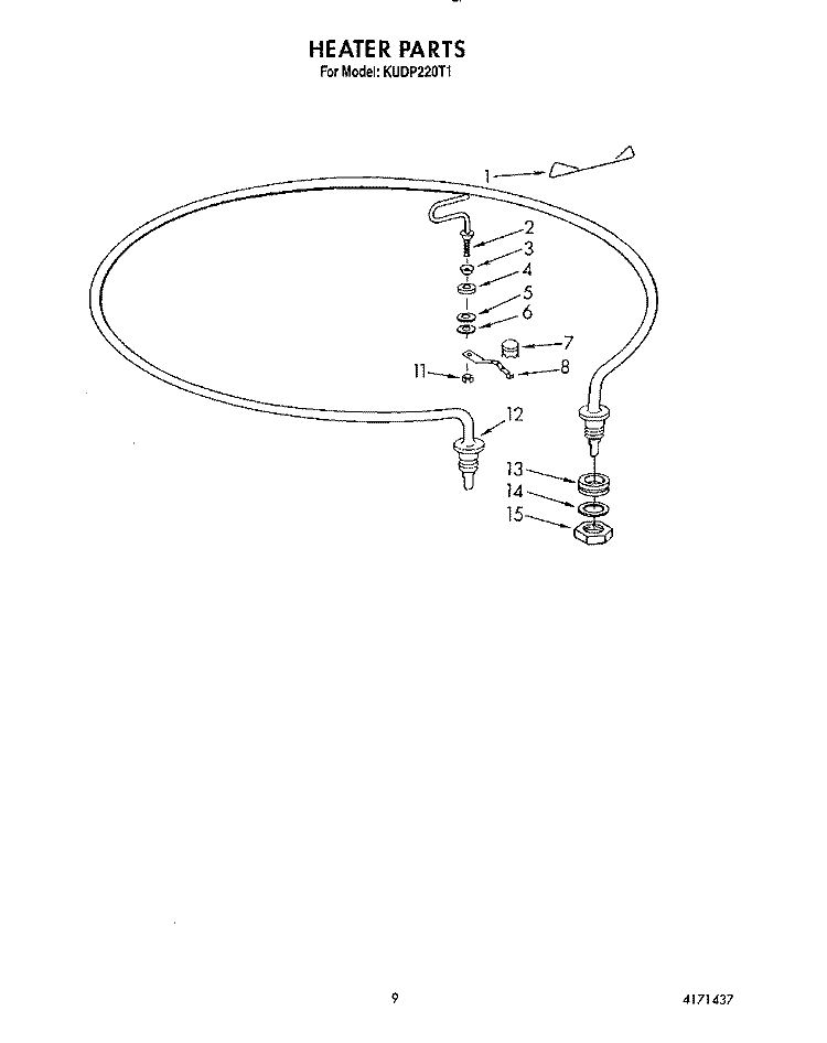HEATER Diagram and Parts List for KUDP220T1  KitchenAid Dishwasher