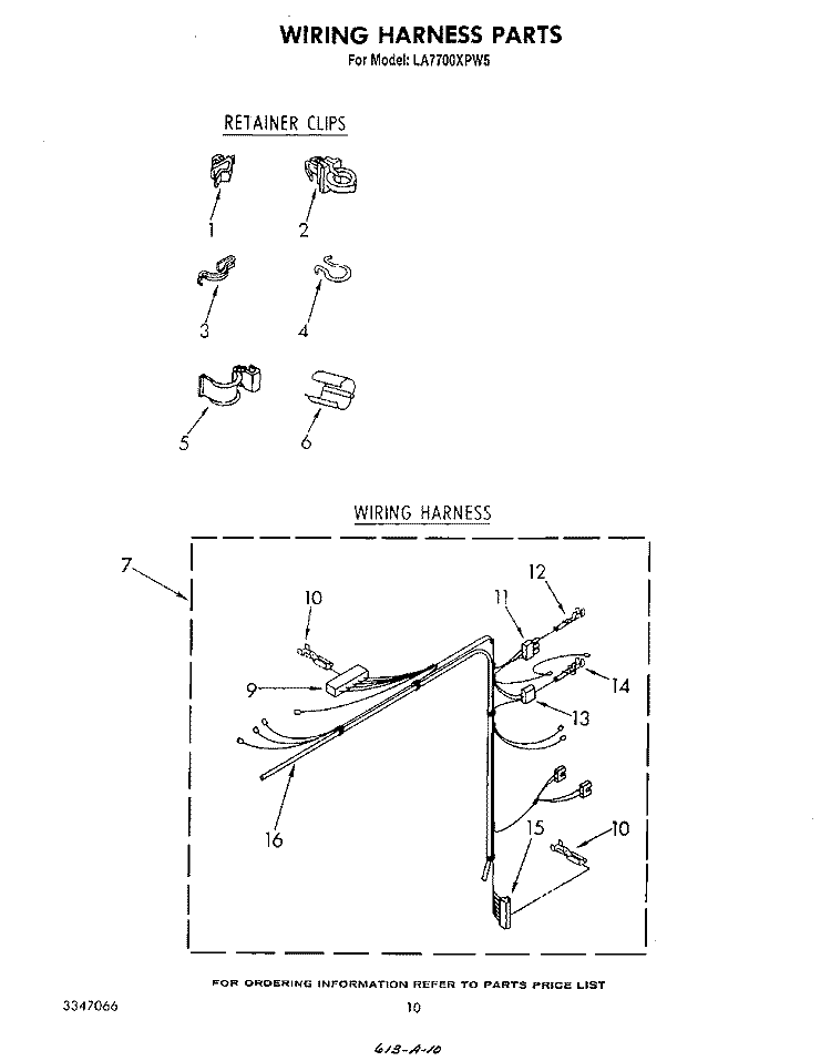 WIRING HARNESS Diagram and Parts List for LA7700XPW5  Whirlpool Washer