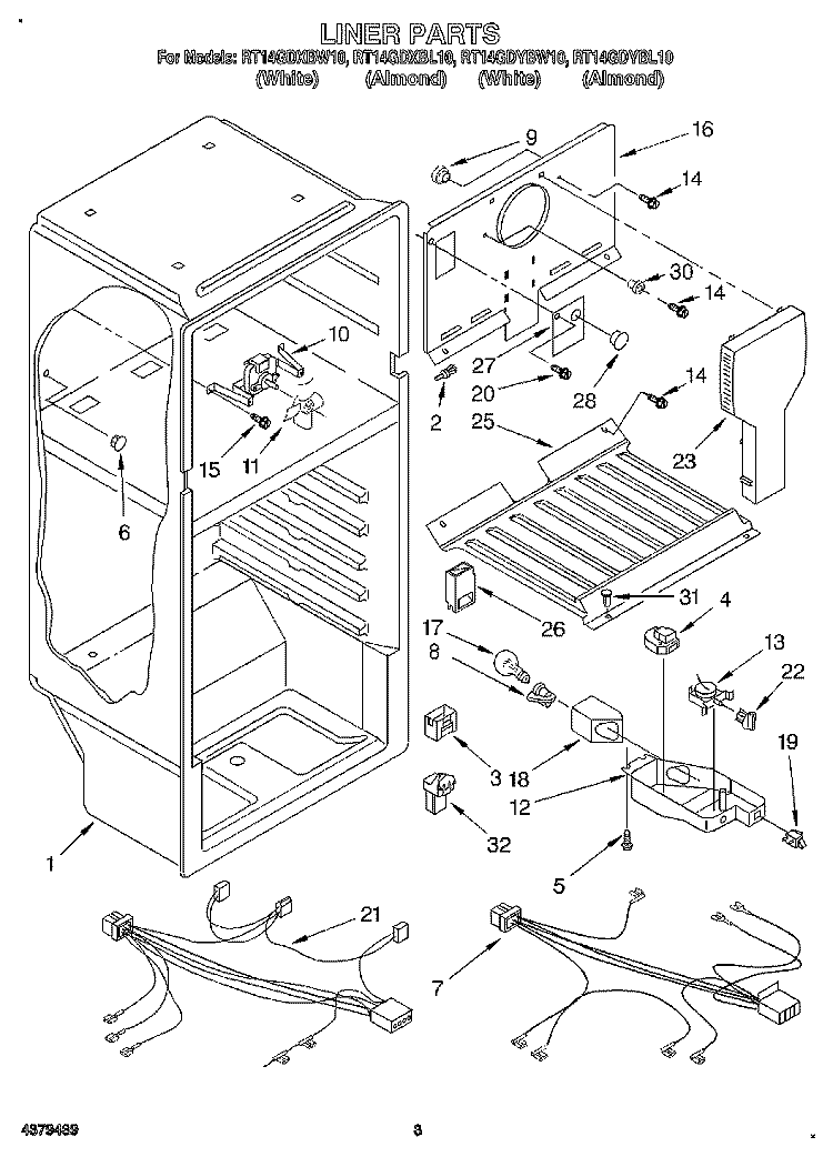 LINER, LIT\OPTIONAL Diagram and Parts List for RT14GDXBW10  Roper Refrigerator