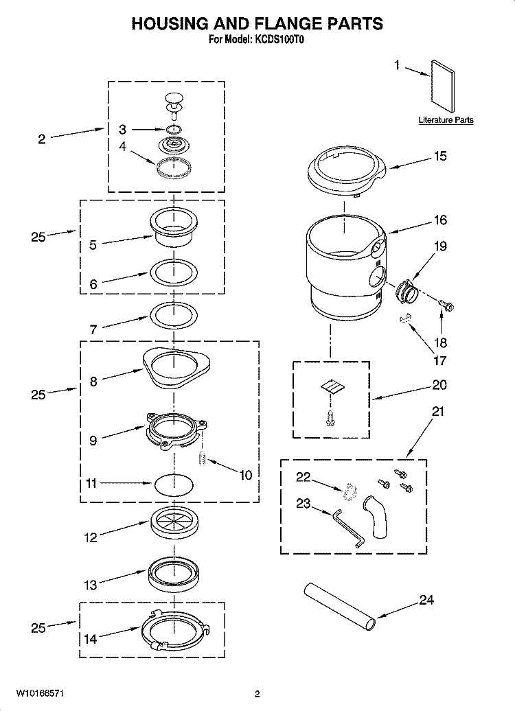 HOUSING AND FLANGE PARTS Diagram and Parts List for KCDS100T0  KitchenAid Food Waste Disposer
