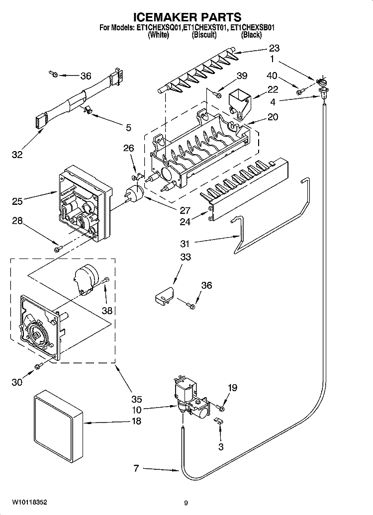 ICEMAKER PARTS Diagram and Parts List for ET1CHEXSQ01  Whirlpool Refrigerator