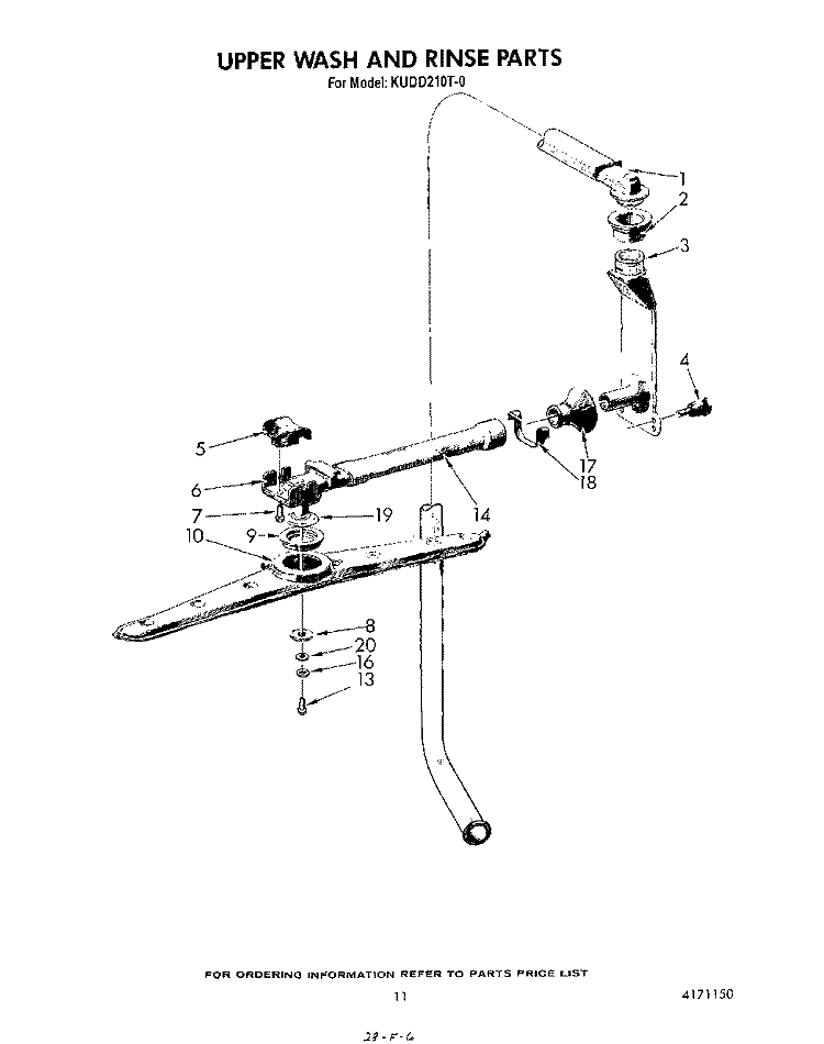 UPPER WASH AND RINSE Diagram and Parts List for KUDD210T0  KitchenAid Dishwasher