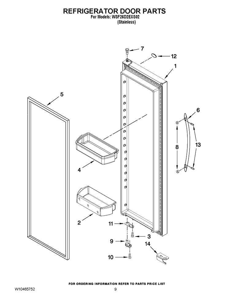 REFRIGERATOR DOOR PARTS Diagram and Parts List for WSF26D2EXS02  Whirlpool Refrigerator