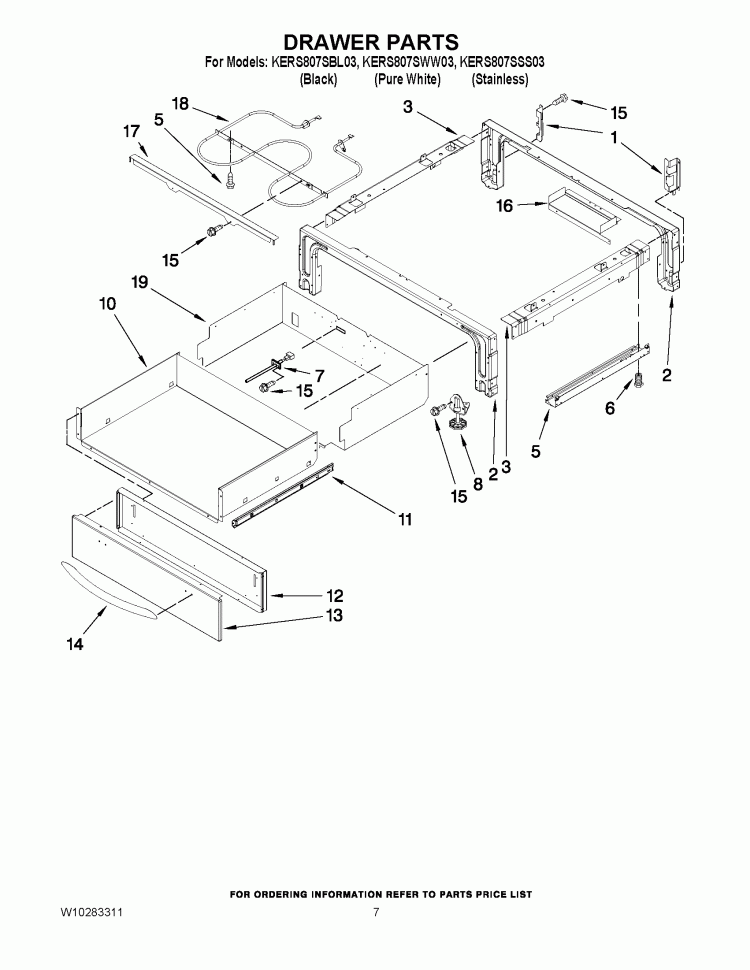 DRAWER PARTS Diagram and Parts List for KERS807SBL03  KitchenAid Range