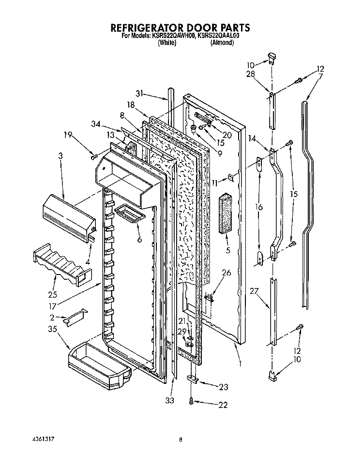 REFRIGERATOR DOOR Diagram and Parts List for KSRS22QAWH00  KitchenAid Refrigerator