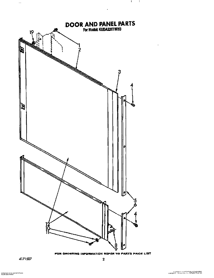 DOOR AND PANEL Diagram and Parts List for KUDA220TWH3  KitchenAid Dishwasher