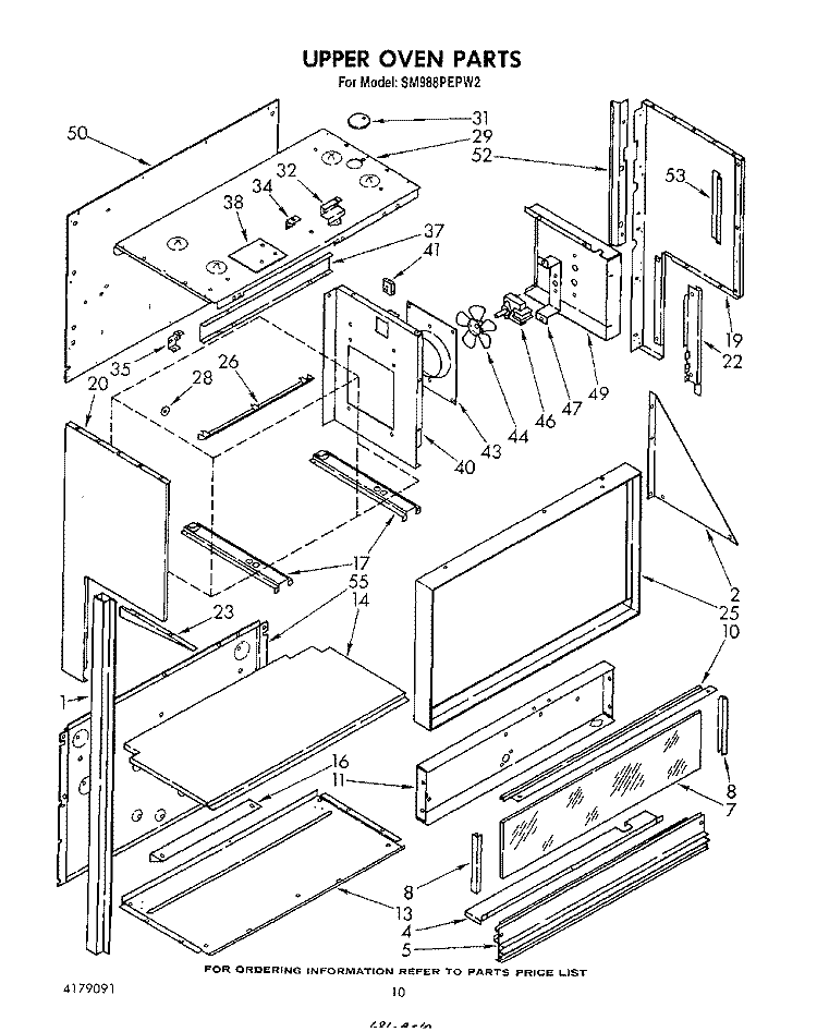 UPPER OVEN Diagram and Parts List for SM988PEPW2  Whirlpool Range
