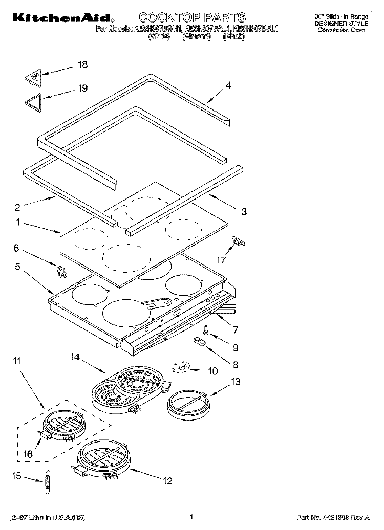 COOKTOP, LITERATURE Diagram and Parts List for KESH307BBL1  KitchenAid Range